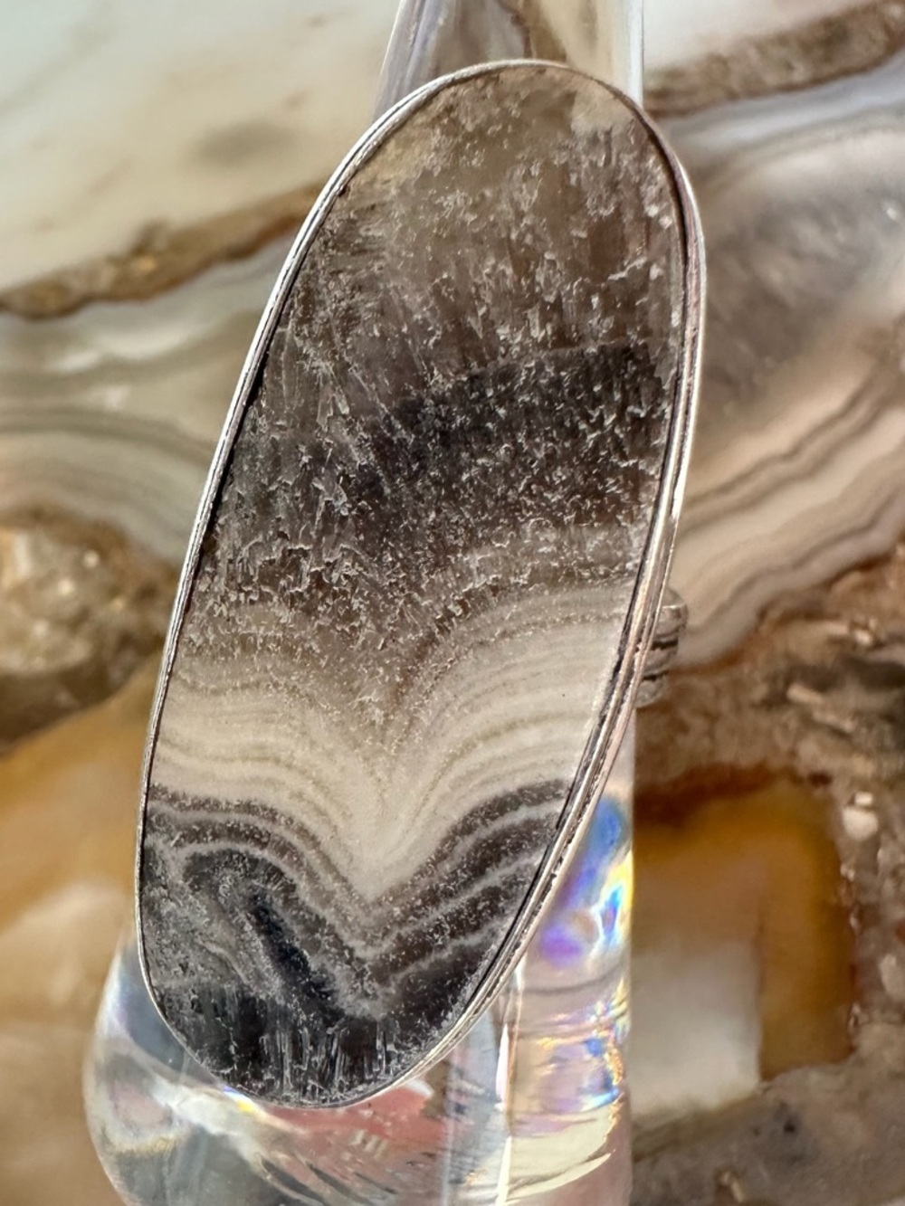 2525 Artisan Silver and Black Zebra Calcite Stone Statement Ring